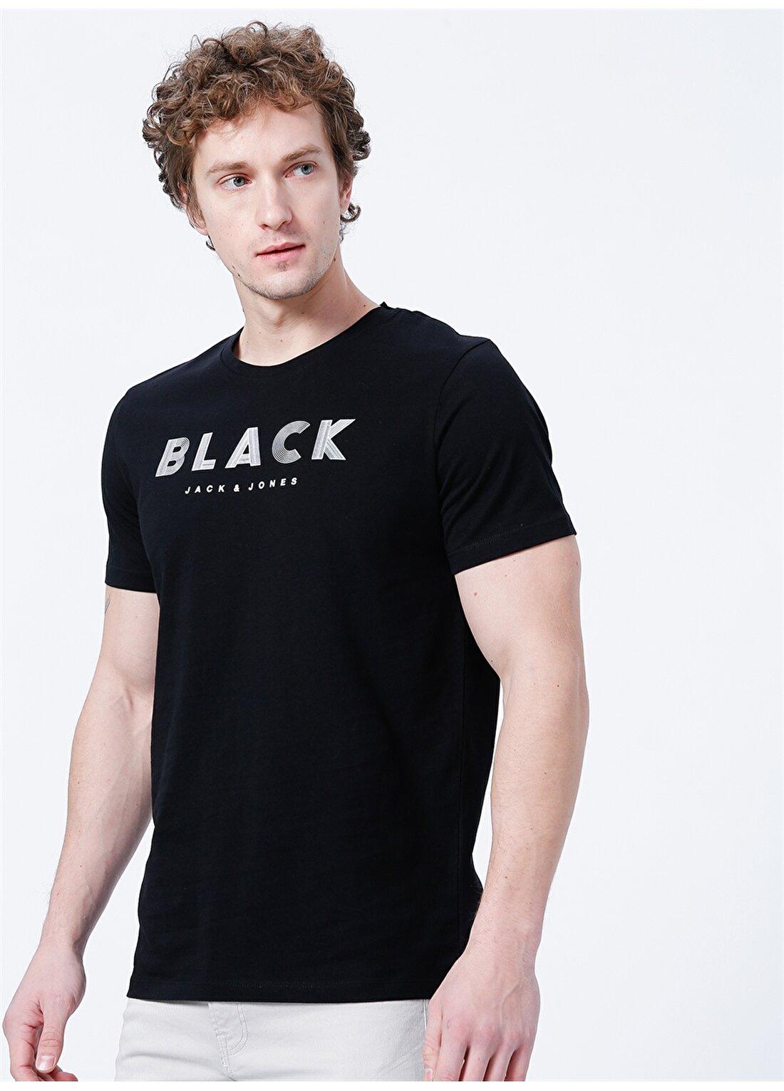 Jack & Jones 12219488_Jcoblack Tee Bisiklet Yaka Standart Kalıp Baskılı Siyah Erkek T-Shirt