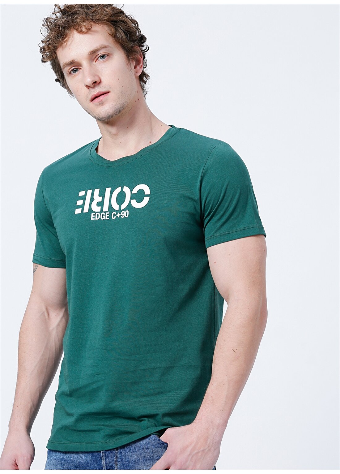 Jack & Jones 12219484_Jcolab Tee Bisiklet Yaka Standart Kalıp Baskılı Koyu Yeşil Erkek T-Shirt