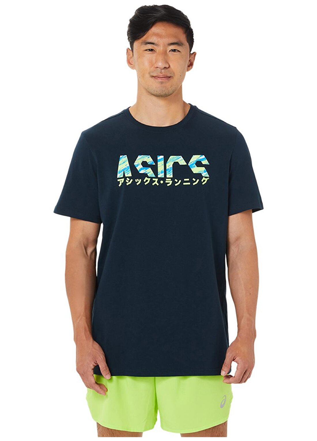 Asics O Yaka Normal Kalıp Düz Mavi Erkek T-Shirt