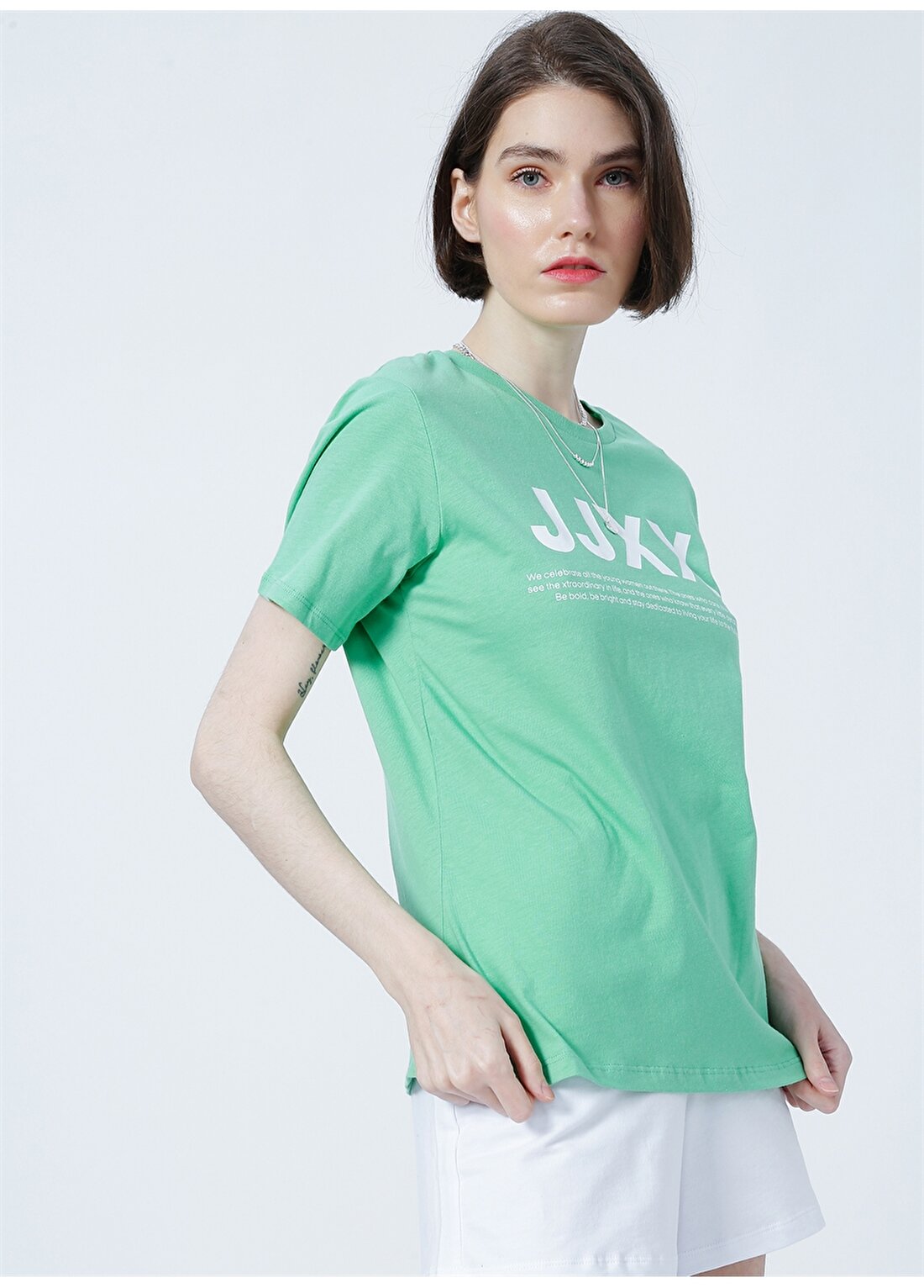 JJXX Jxanna Ss Reg Every Big Logo Tee By Yuvarlak Yaka Normal Kalıp Baskılı Yeşil Kadın T-Shirt