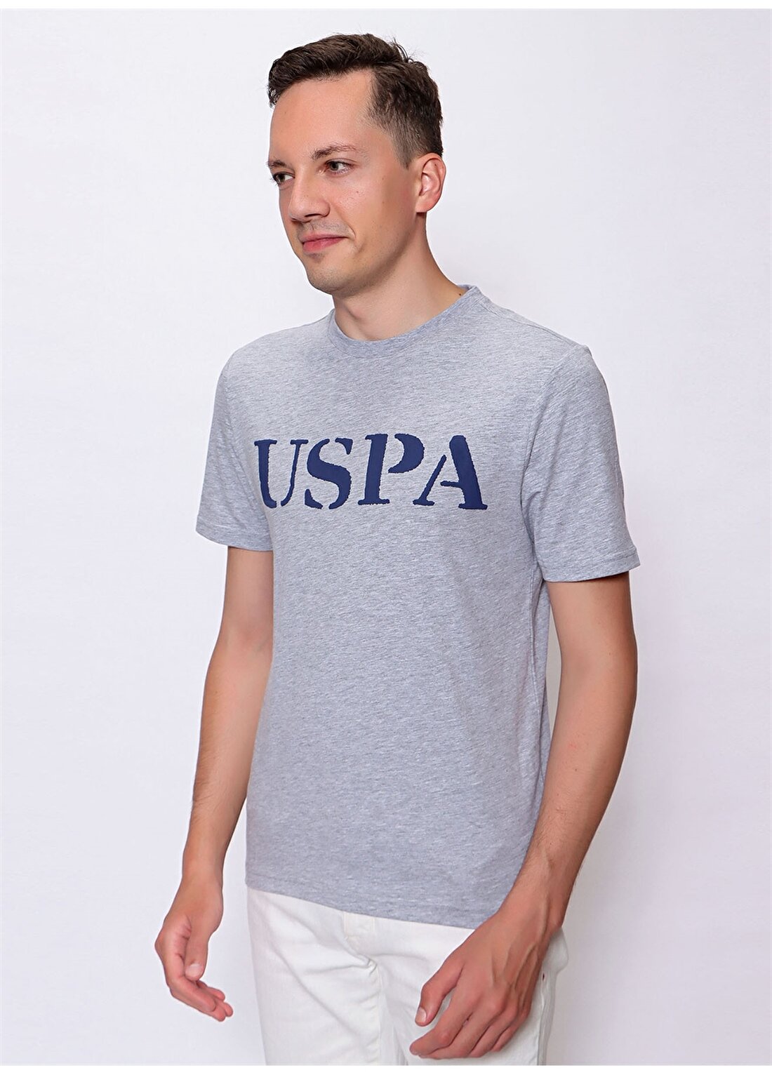 U.S. Polo Assn. Baskılı Gri Melanj Erkek Polo T-Shirt GEARTIY022