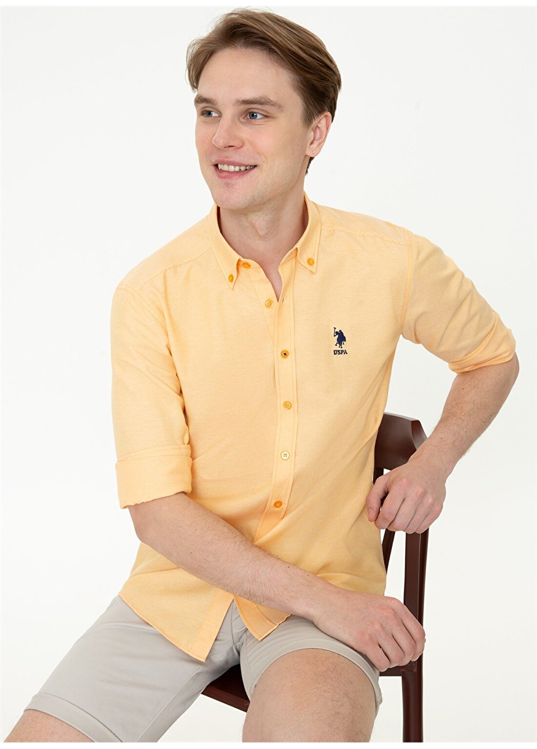 U.S. Polo Assn. GOX022Y Düğmeli Slim Fit Sarı Erkek Gömlek