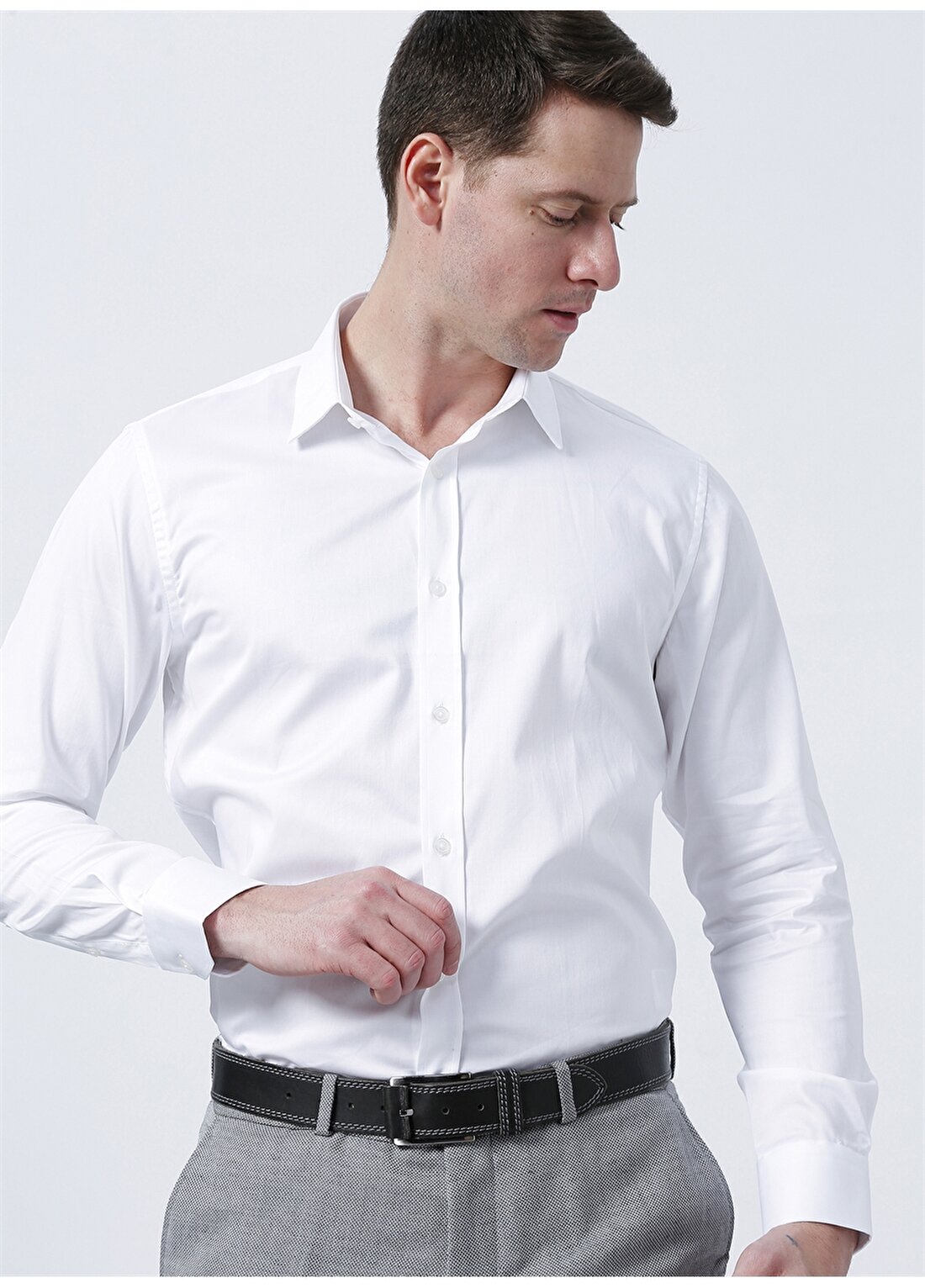 Network Slim Fit Düz Beyaz Erkek Gömlek - 1082057