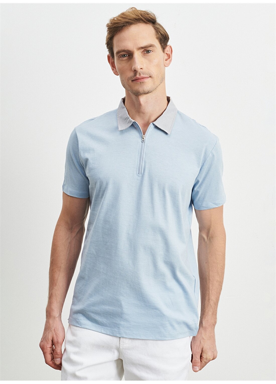 Altınyıldız Classics Düz Mavi - Beyaz Erkek Polo T-Shirt 4A4822200023
