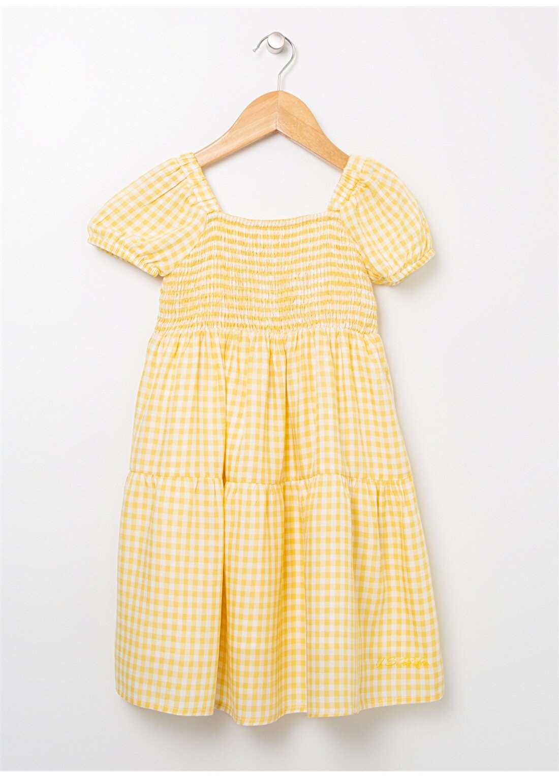 U.S. Polo Assn. Ador Sarı Kare Yaka Normal Kesim Kız Çocuk Kareli Elbise