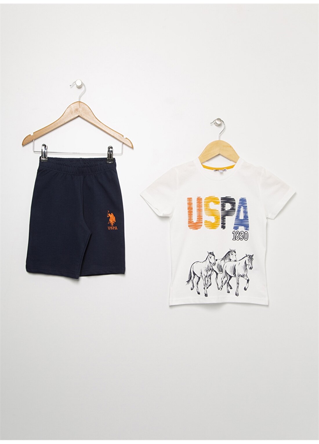 U.S. Polo Assn. Bisiklet Yaka Normal Kalıp Bej Erkek Çocuk Pijama Takımı - Bermuda Takım