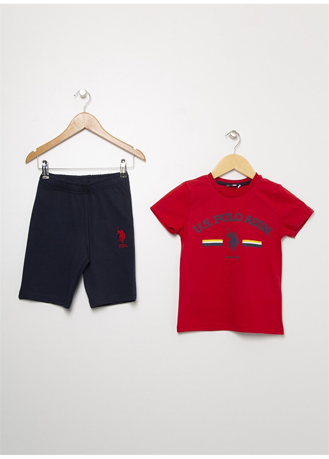 U.S. Polo Assn. Bisiklet Yaka Normal Kalıp Kırmızı Erkek Çocuk Pijama Takımı - Bermuda Takım