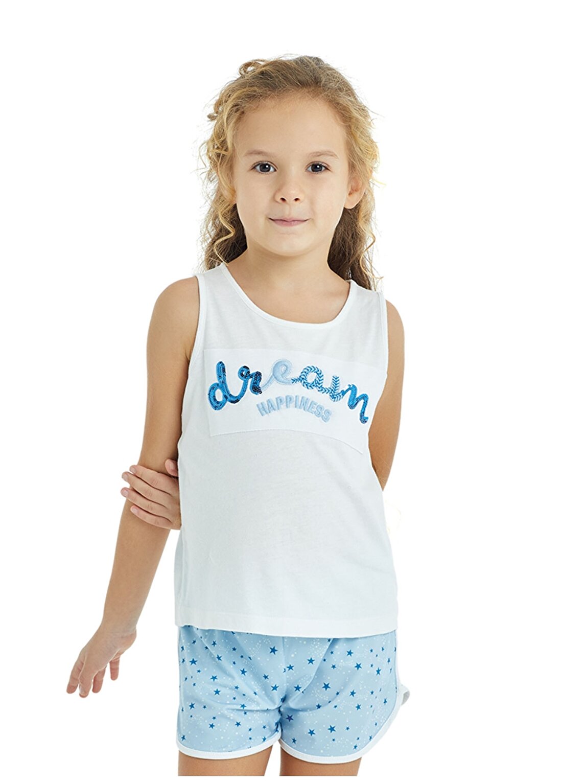 Blackspade Beyaz Kız Çocuk Bisiklet Yaka Pijama Takımı 50818Short PJ Set