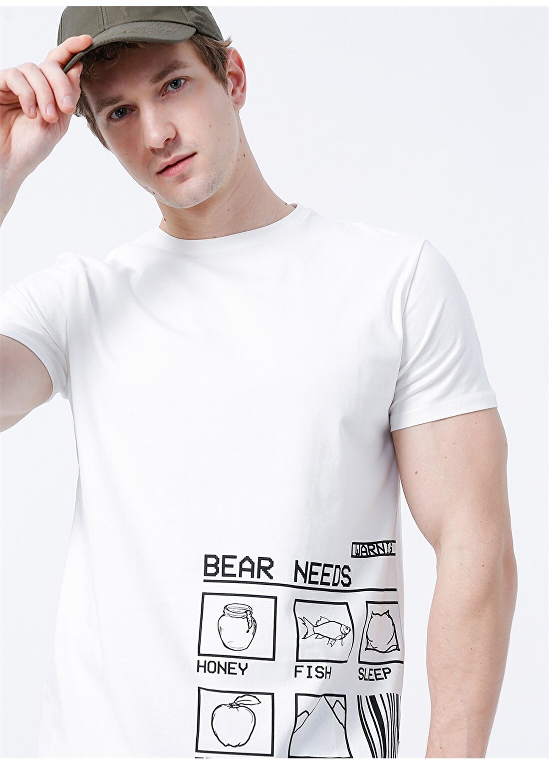 Bad Bear O Yaka Normal Kalıp Baskılı Kırık Beyaz Erkek T-Shirt - 22.01.07.016_Bear Needs