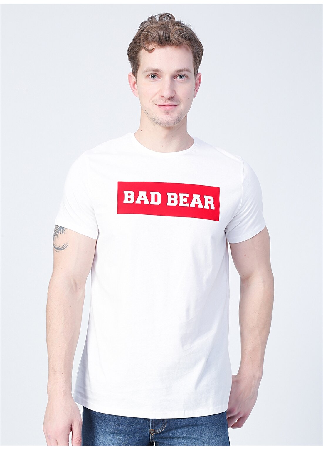 Bad Bear 22.01.07.013_Flog O Yaka Normal Kalıp Baskılı Kırık Beyaz Erkek T-Shirt