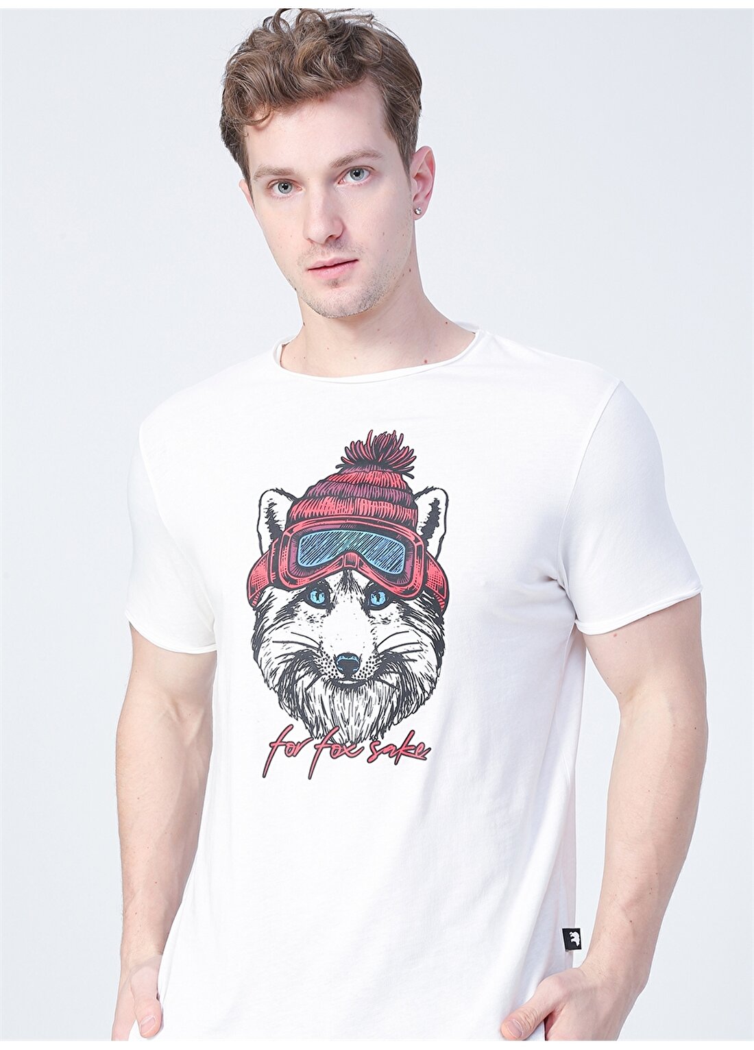 Bad Bear 22.01.07.032_Snowfox O Yaka Normal Kalıp Baskılı Kırık Beyaz Erkek T-Shirt