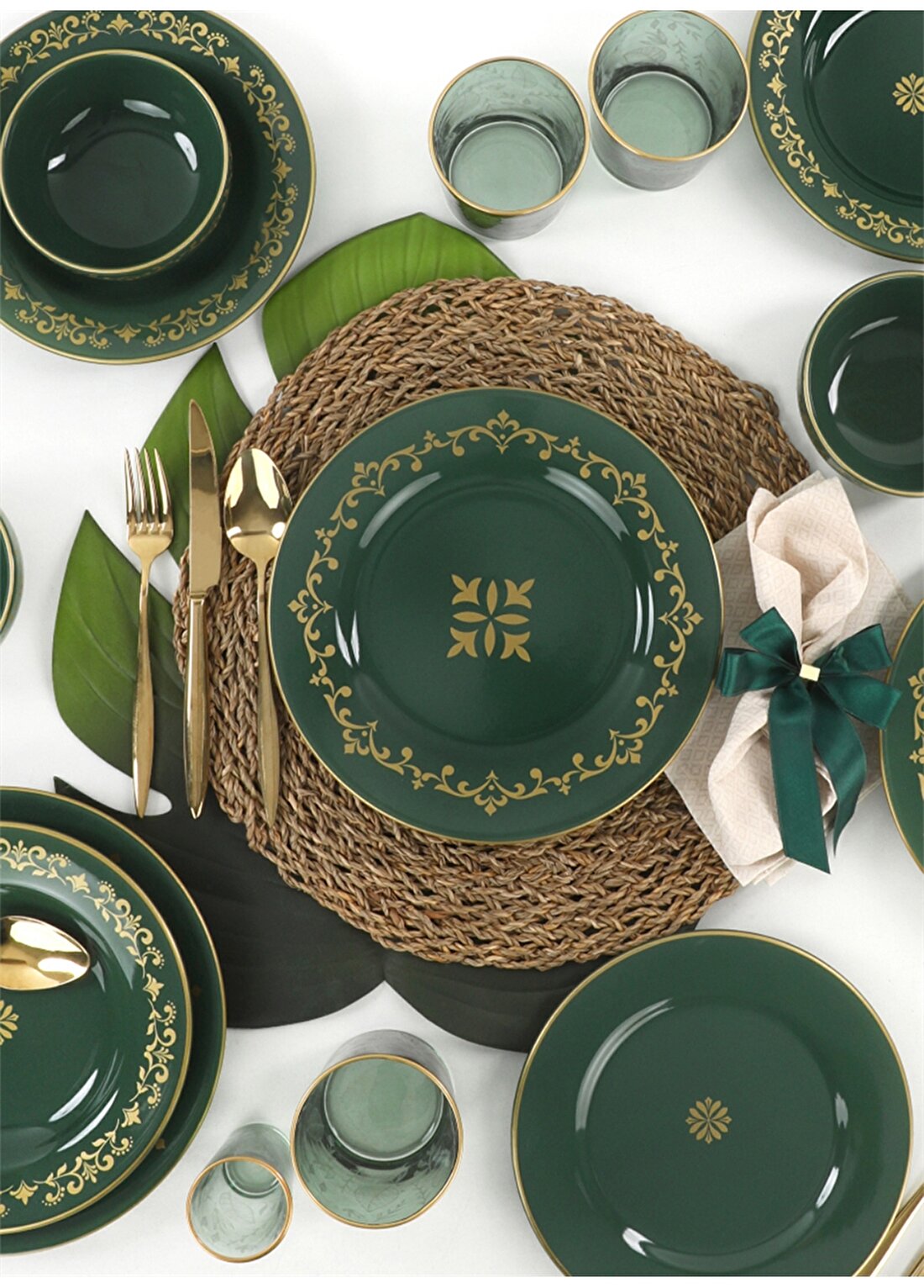 Keramika Riva Yeşil Gold Yemek Takımı 24 Parça 6 Kişilik