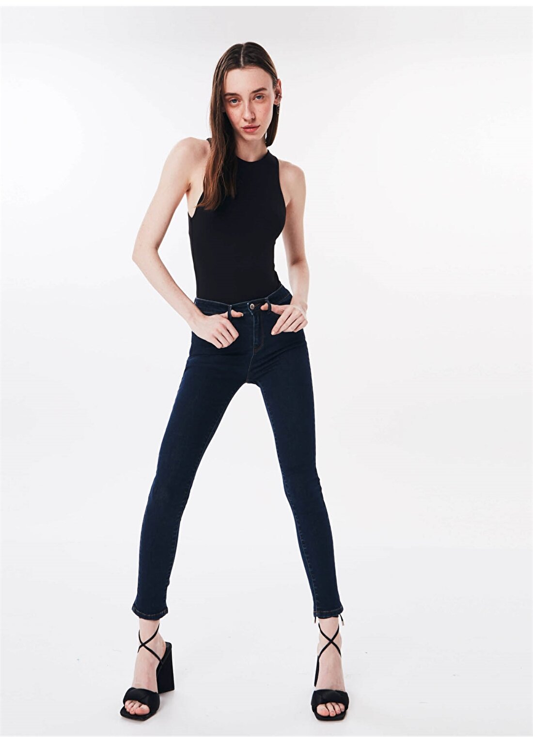Twist Normal Bel Skinny Fit İndigo Kadın Denim Pantolon - TS1220018025AC7