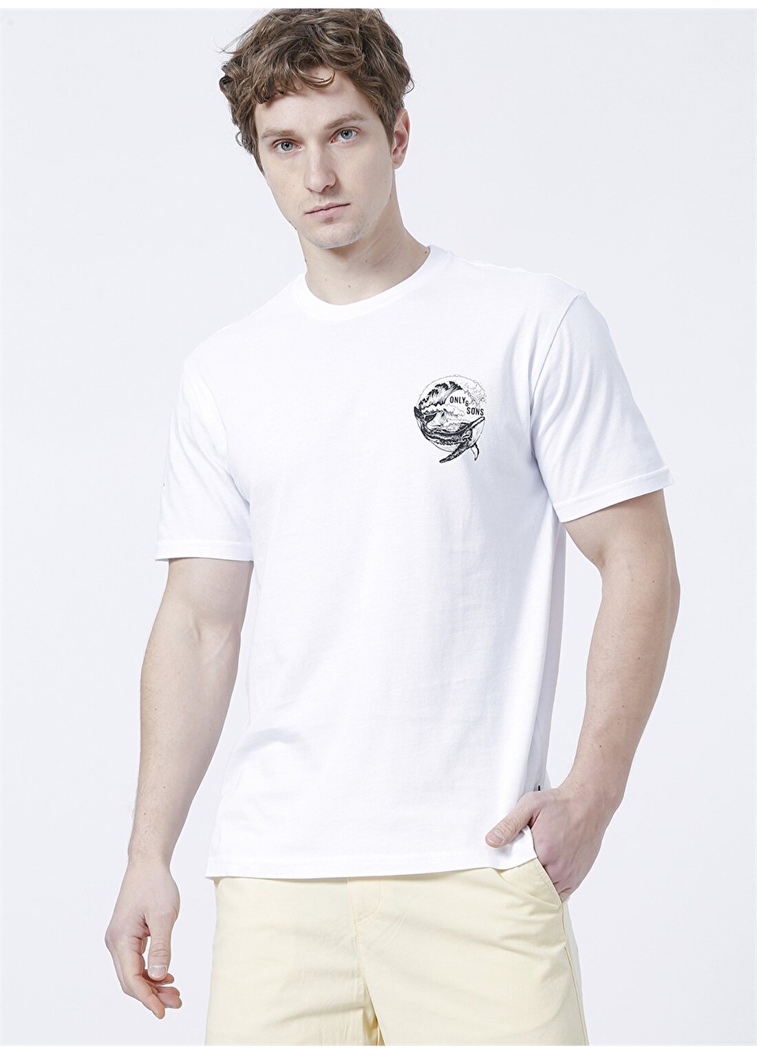 Only & Sons Rahat Kalıp Baskılı Açık Beyaz Erkek T-Shirt - 22023990_Onswhale Reg Ss Tee