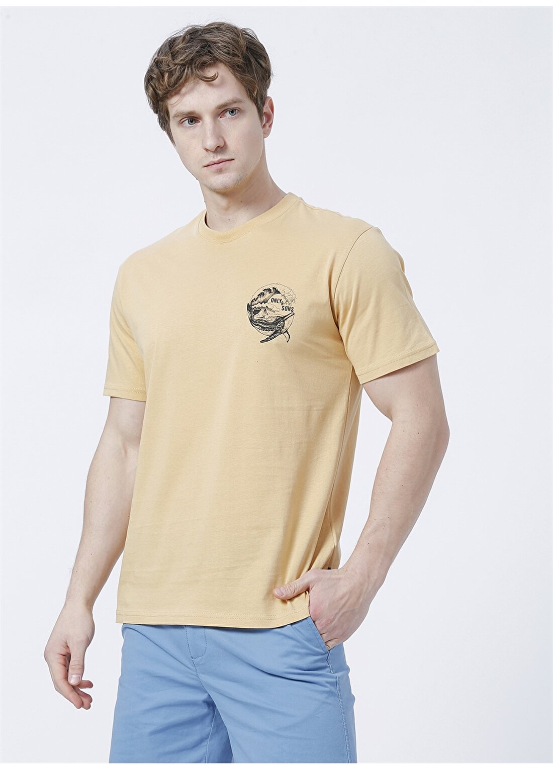 Only & Sons Rahat Kalıp Baskılı Koyu Sarı Erkek T-Shirt - 22023990_Onswhale Reg Ss Tee