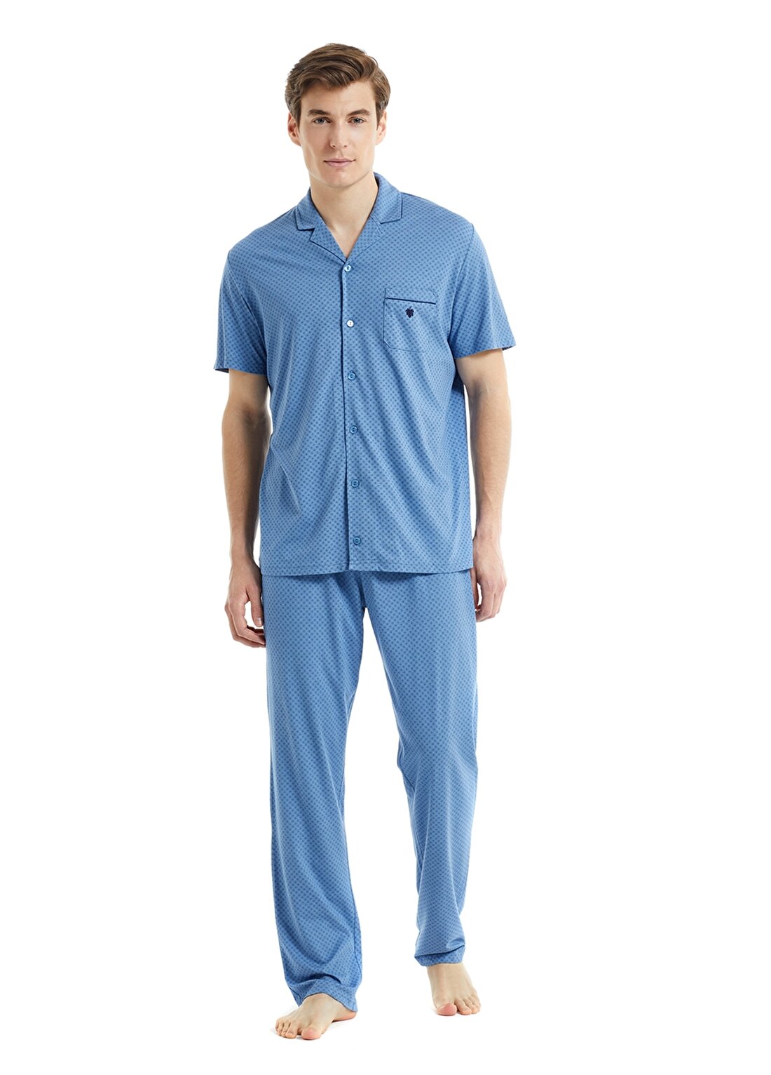 Blackspade 30813 Düğmeli Normal Bel Baskılı Mavi Erkek Pijama Takımı