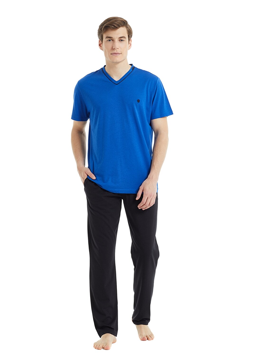 Blackspade 30815 V Yaka Normal Bel Düz Mavi Erkek Pijama Takımı