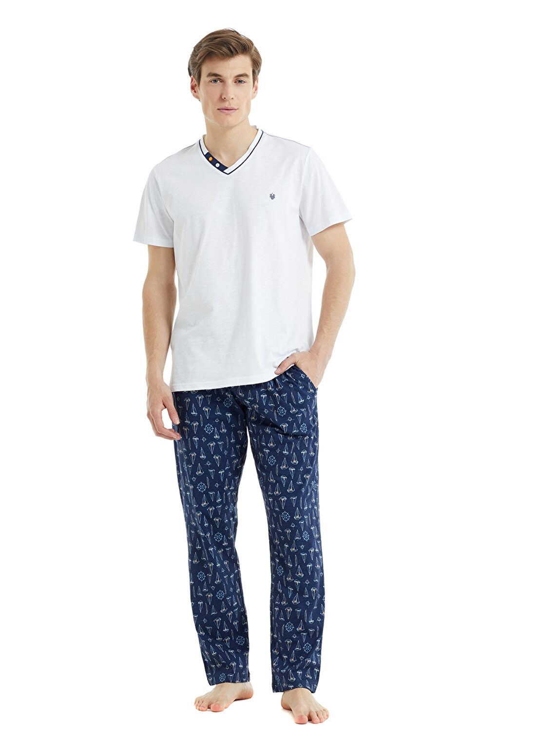 Blackspade 30831 V Yaka Normal Bel Düz Beyaz Erkek Pijama Takımı