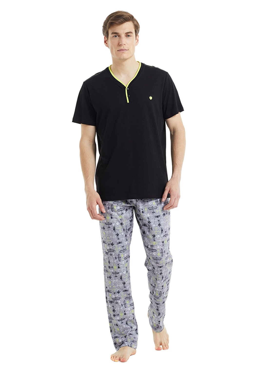 Blackspade 30881 V Yaka Normal Bel Düz Siyah Erkek Pijama Takımı