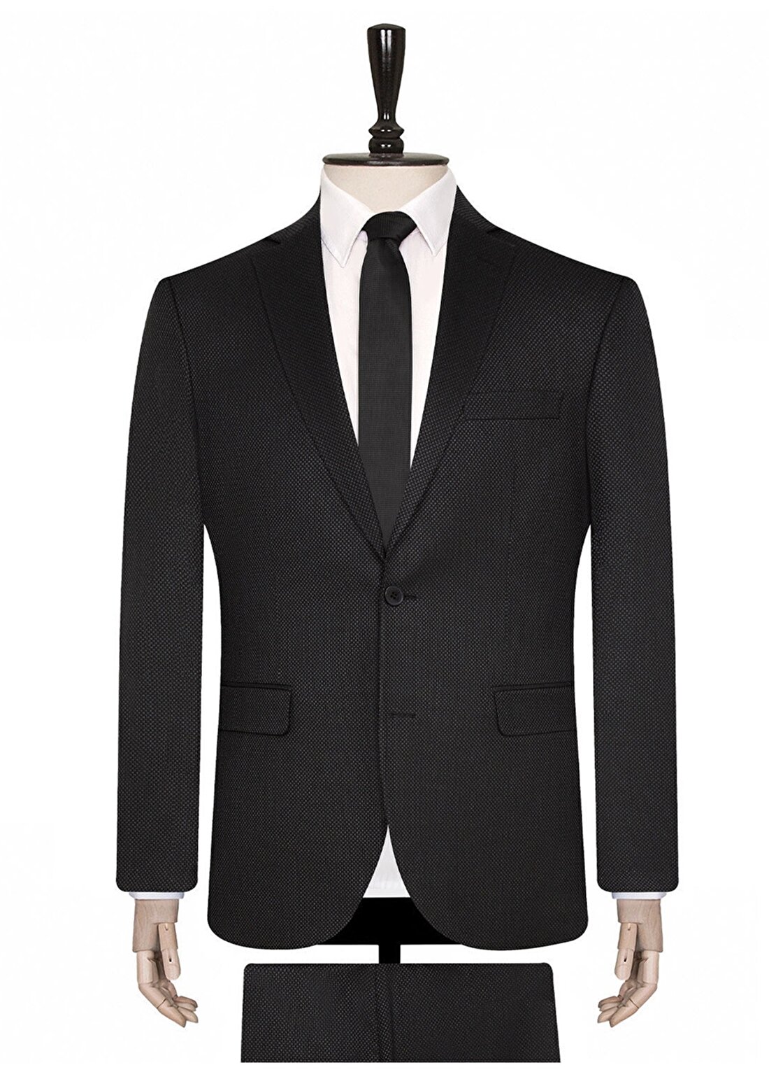 Süvari TK1007000172 Ceket Yaka Normal Bel Regular Fit Armürlü Siyah Erkek Takım Elbise