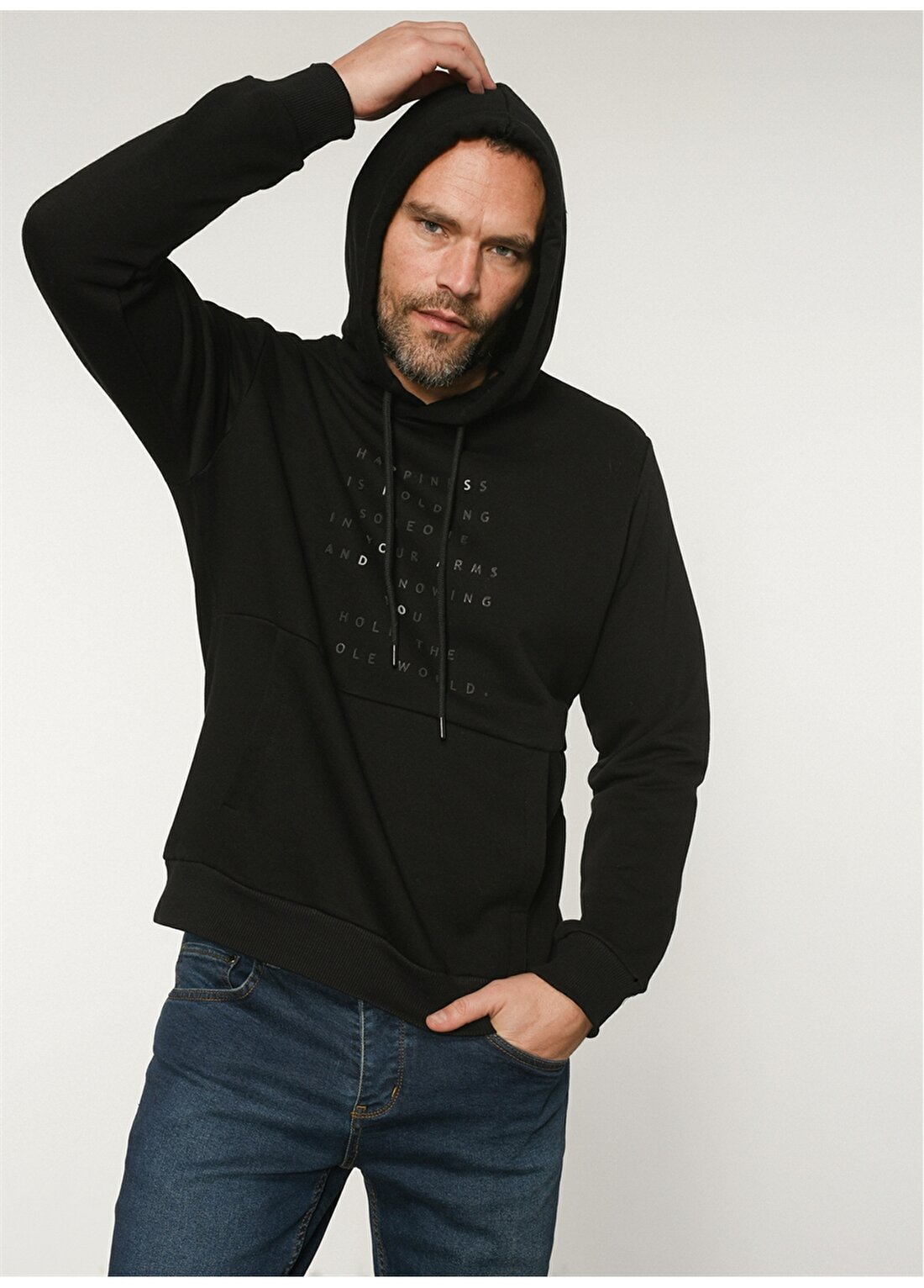 People By Fabrika PFESS22SW0006 Regular Fit Baskılı Siyah Erkek Sweatshirt