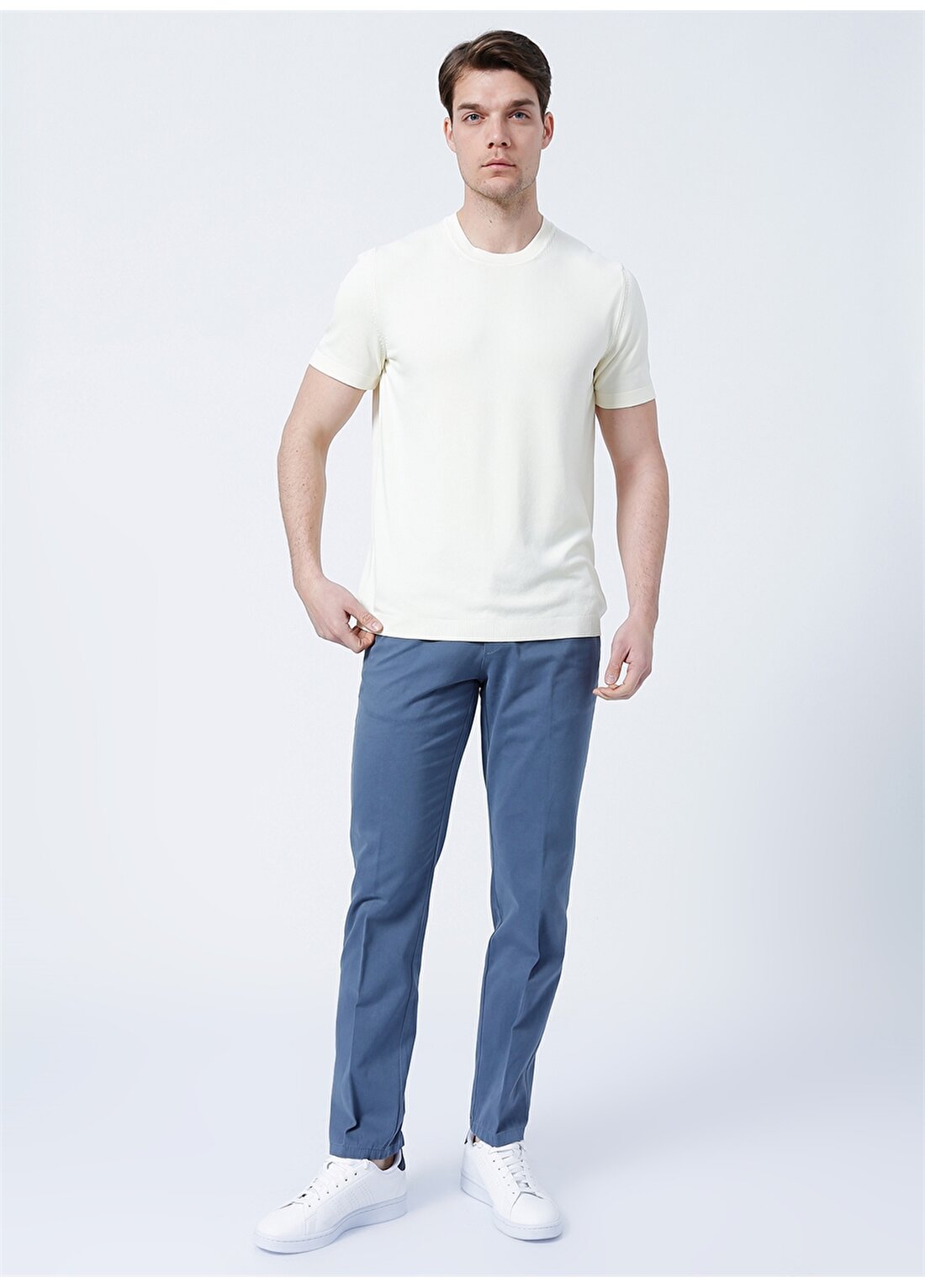 Privé Normal Bel Comfort Fit Gri - Mavi Erkek Pantolon - 4BX012220001