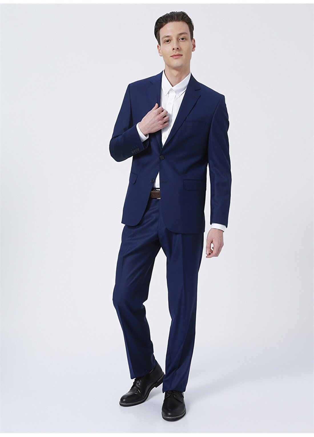 Fabrika Normal Bel Slim Fit Düz Koyu Mavi Erkek Takım Elbise