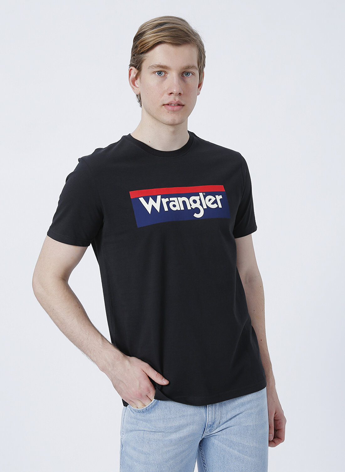 Wrangler W7H4D3Xv6 O Yaka  Regular Fit Baskılı Açık Siyah Erkek T-Shirt