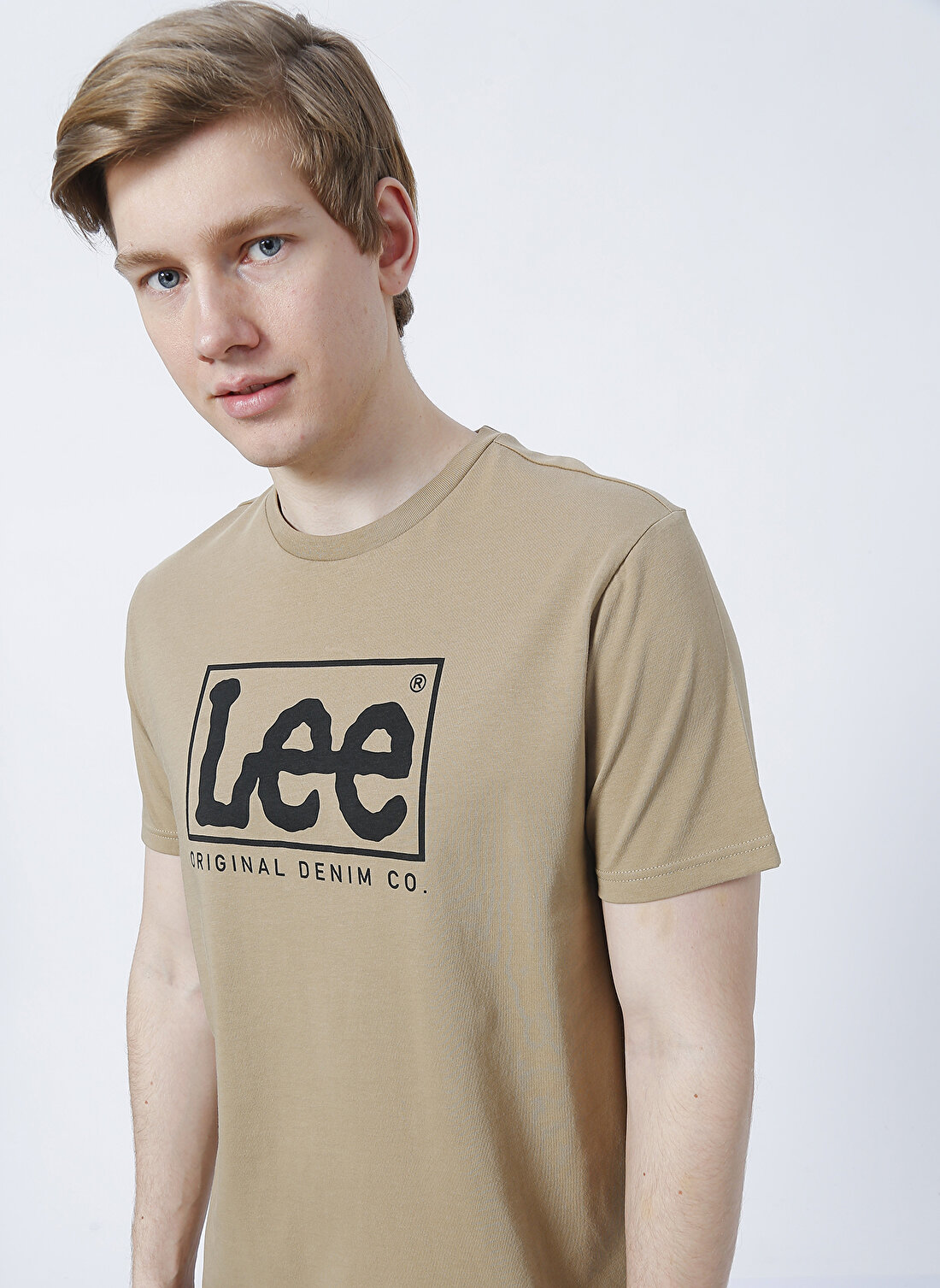 Lee L68Tys56 O Yaka  Regular Fit Baskılı Bej Erkek T-Shirt