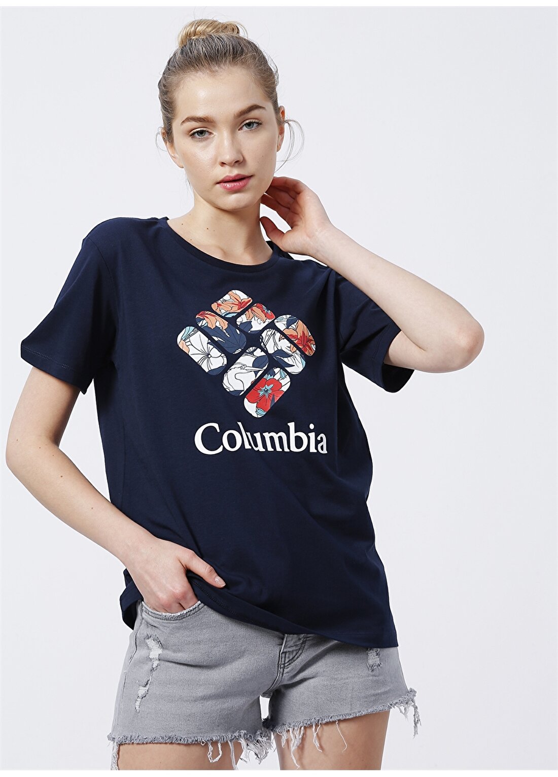 Columbia O Yaka Baskılı Lacivert Kadın T-Shirt 9220090466 466 CS0256