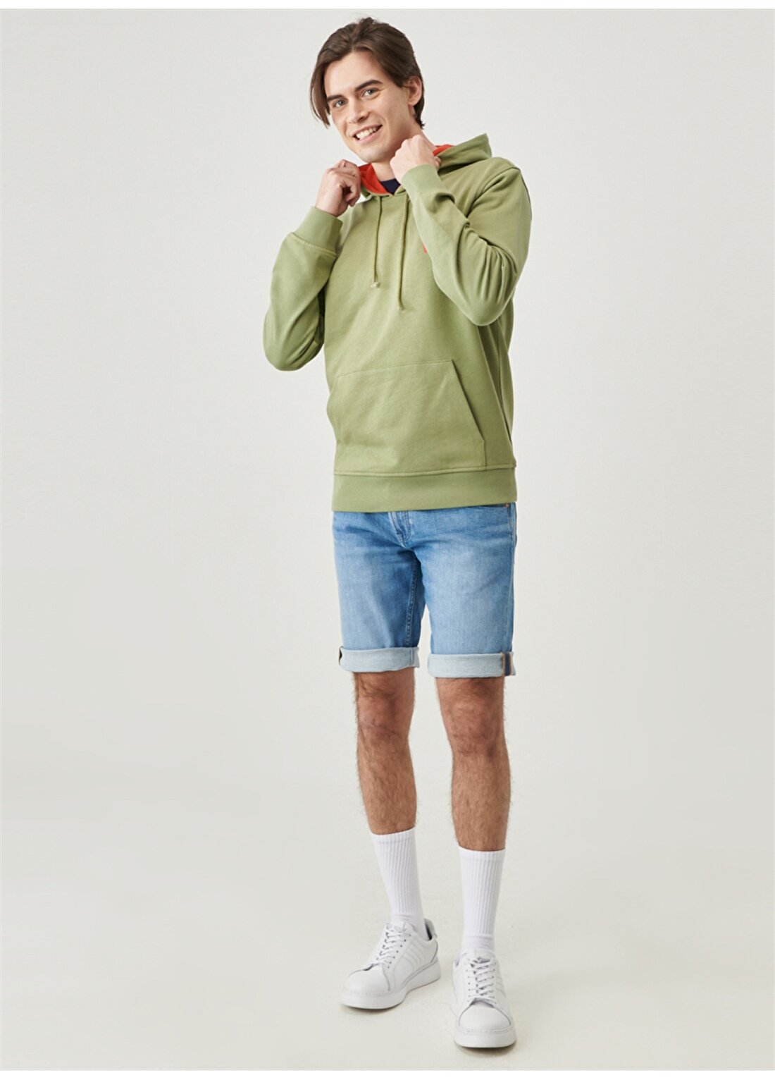 Wrangler W221018308_ Kapüşonlu Regularfit Yeşil Erkek Sweatshirt
