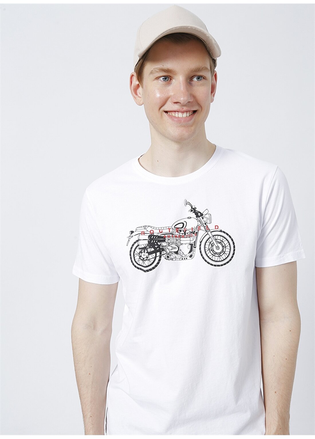 Routefield Tour Bisiklet Yaka Regular Fit Baskılı Beyaz Erkek T-Shirt