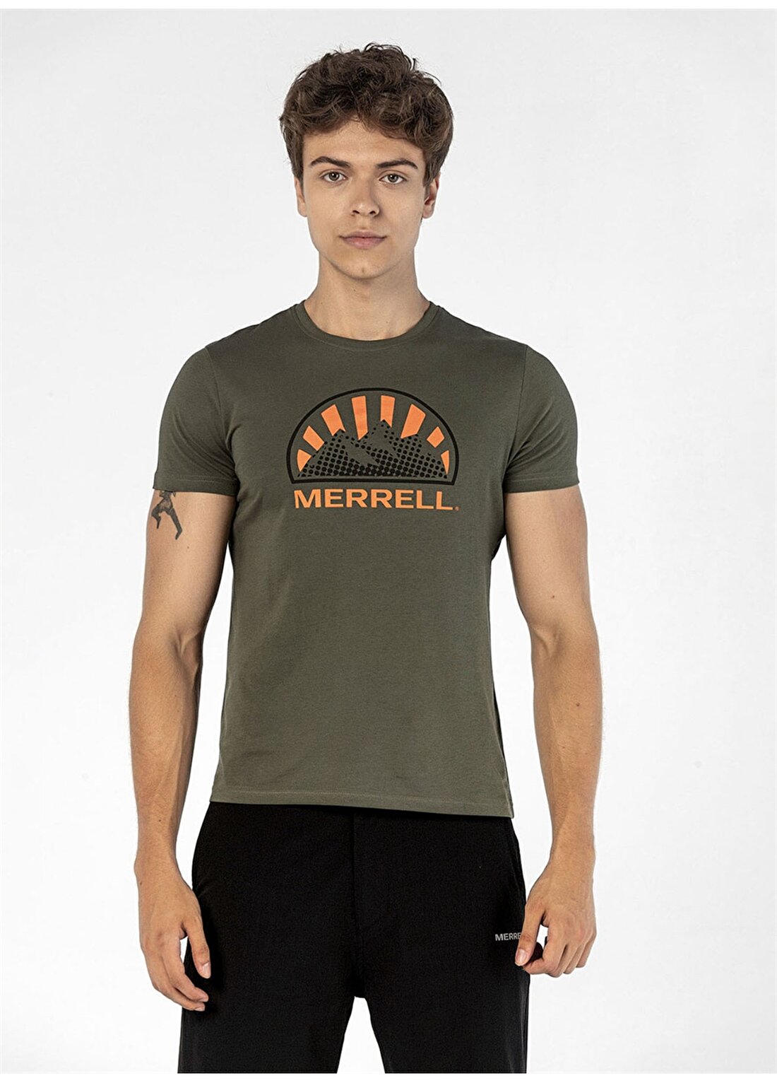 Merrell Bisiklet Yaka Baskılı Haki Erkek T-Shirt M2TIDE 33 TIDE