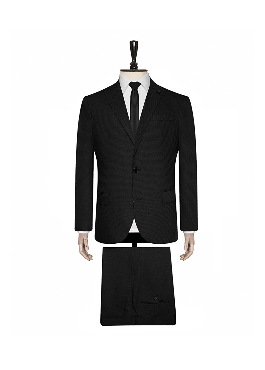 Süvari TK1006900185 Mono Yaka Normal Bel Dar Kalıp Armürlü Siyah Erkek Takım Elbise