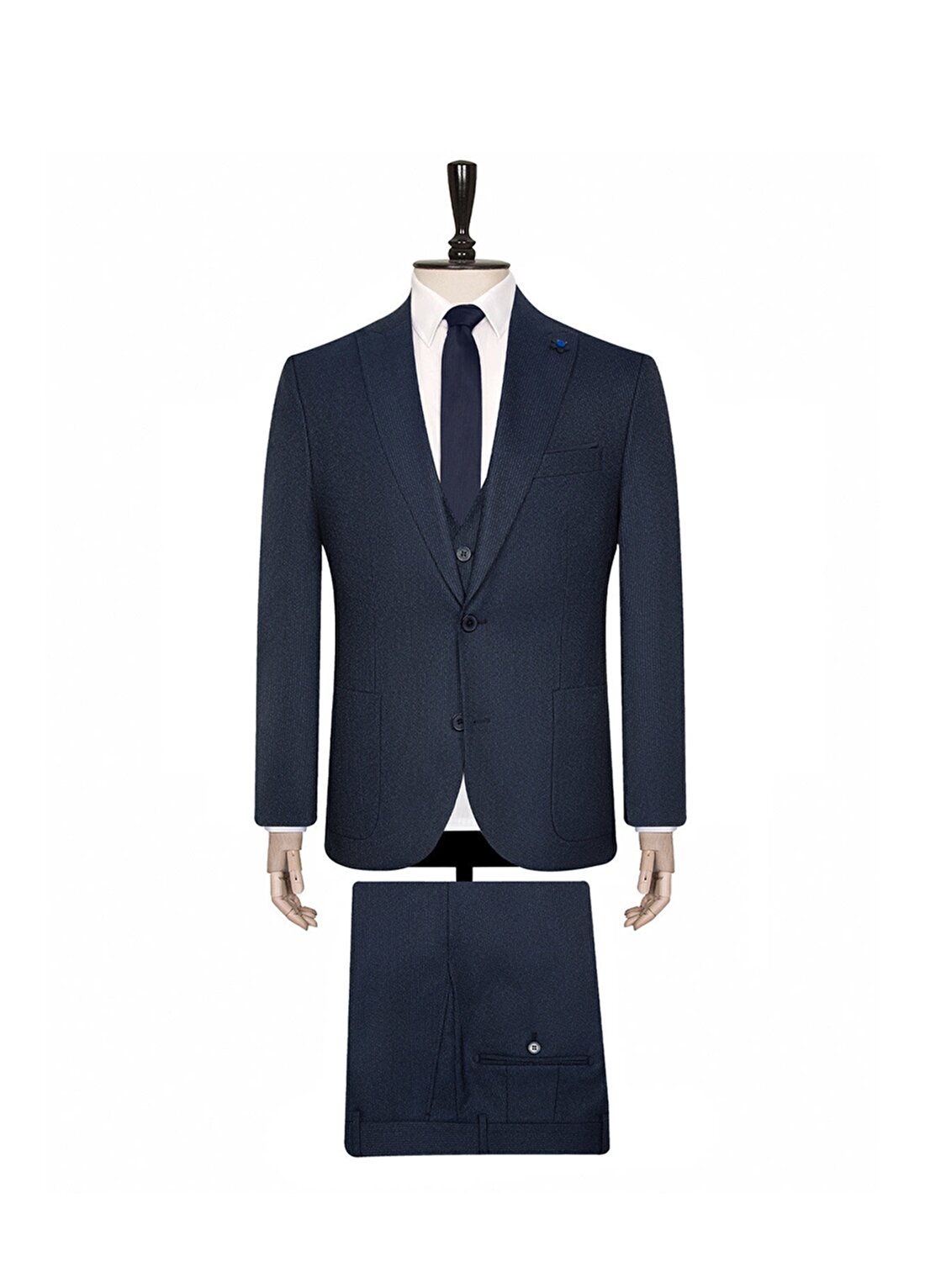 Süvari TK1020000210 Mono Yaka Normal Bel Slim Fit Armürlü Mavi Erkek Takım Elbise
