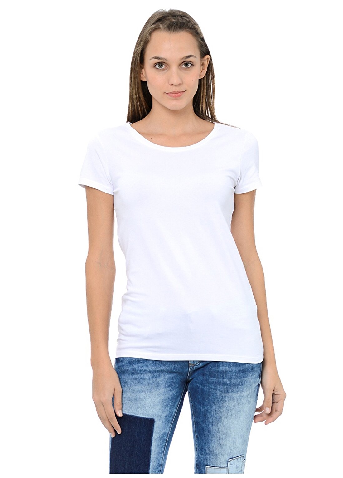 Mavi Yuvarlak Yaka Beyaz Kadın T-Shirt M162767-620 BASIC TİŞÖRT