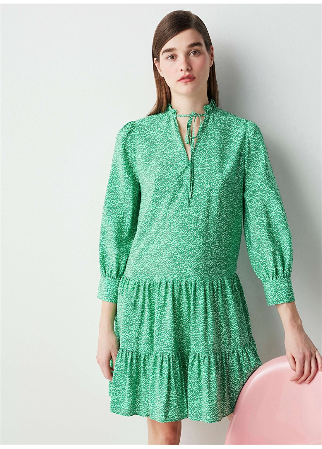 İpekyol IS1220002495070 V Yaka Normal Kalıp Yeşil Kadın Elbise