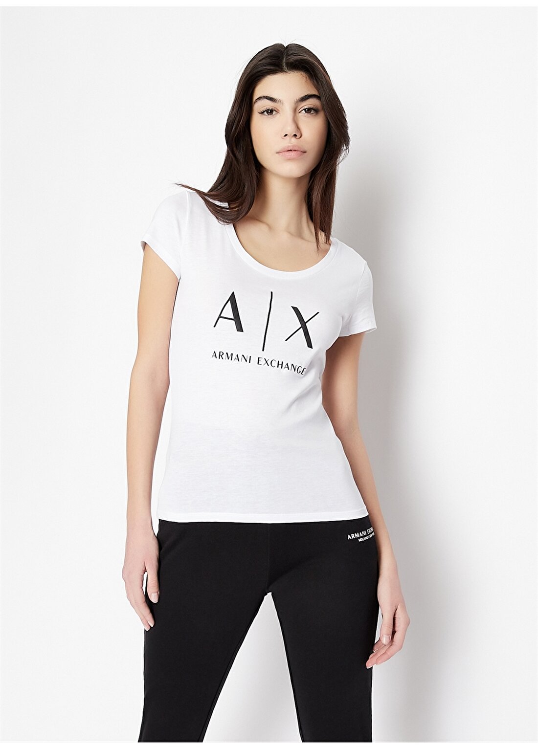 Armani Exchange Bisiklet Yaka Beyaz Kadın T-Shirt 8NYT70-1000