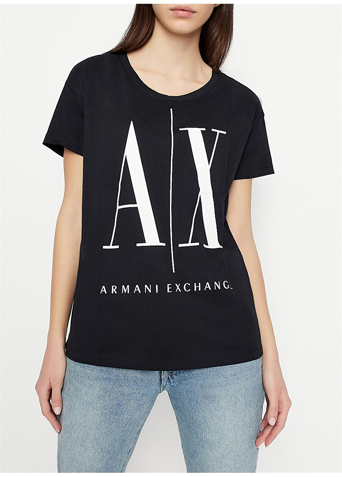 Armani Exchange Bisiklet Yaka Lacivert Kadın T-Shirt 8NYTCX-1510