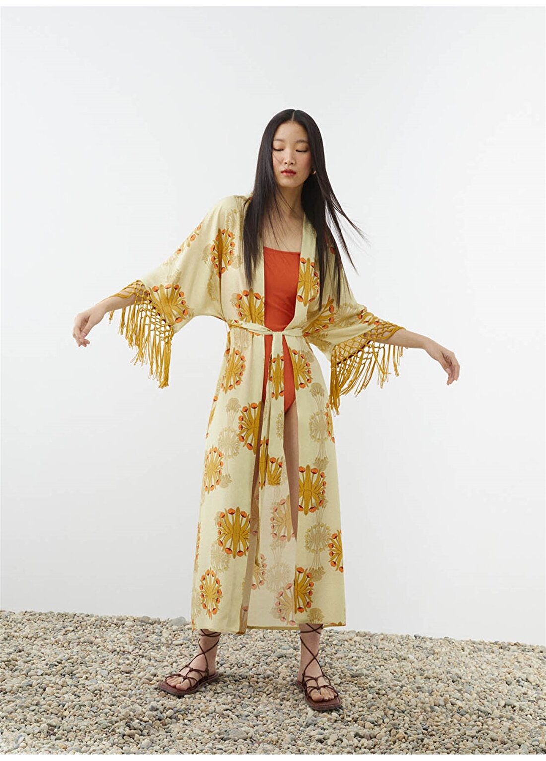Nocturne N22YN11006 Şal Yaka Rahat Kalıp Çok Renkli Kadın Kimono
