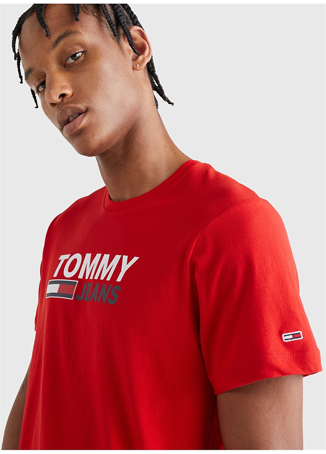 Tommy Jeans Bisiklet Yaka Baskılı Kırmızı Erkek T-Shirt DM0DM15379-XNL_TJM CORP LOGO TEE