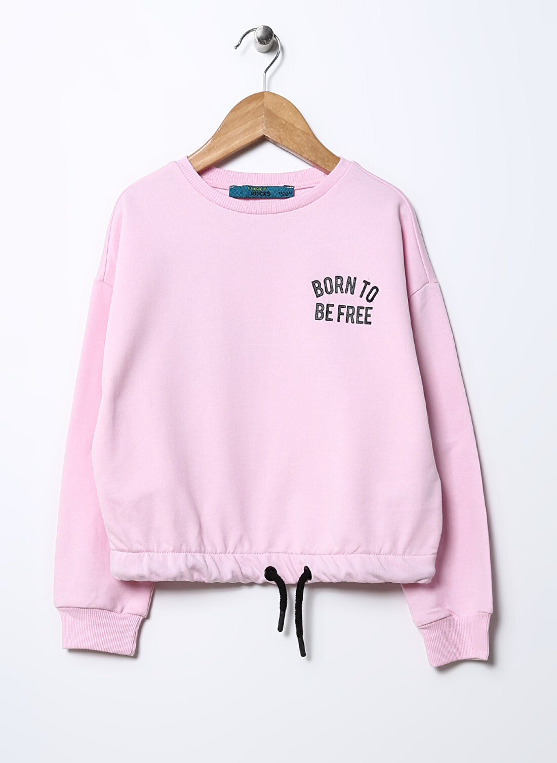 Funky Rocks Pembe Kız Çocuk Bisiklet Yaka Düşük Omuz Oversize Baskılı Sweatshirt PRG-51 