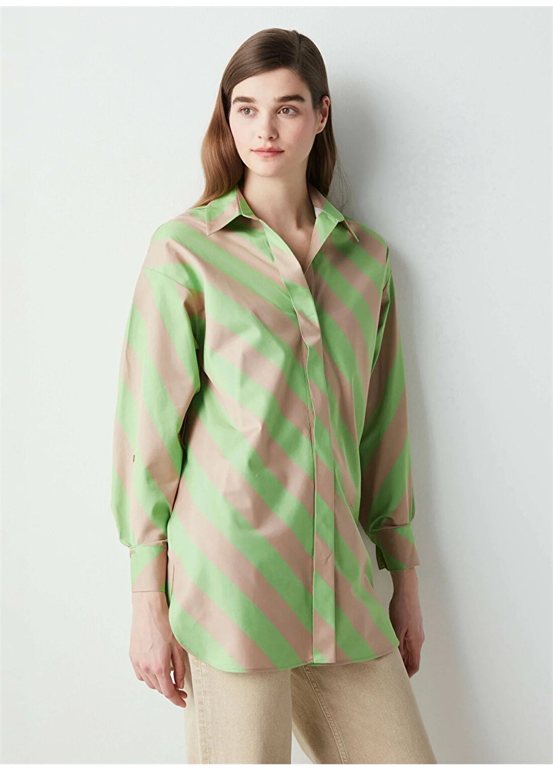 İpekyol Gömlek Yaka Yeşil Kadın Gömlek IS1220025150011