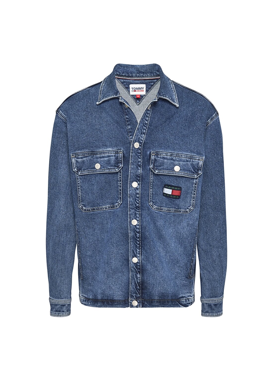 Tommy Jeans Regular Fit Düz Erkek Denim Ceket DM0DM13713-1A5_UTILITY SHIRT JACKET