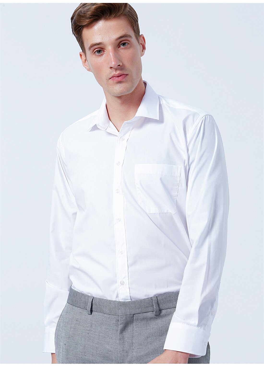 Süvari Klasik Yaka Düz Beyaz Erkek Gömlek GM1001400233