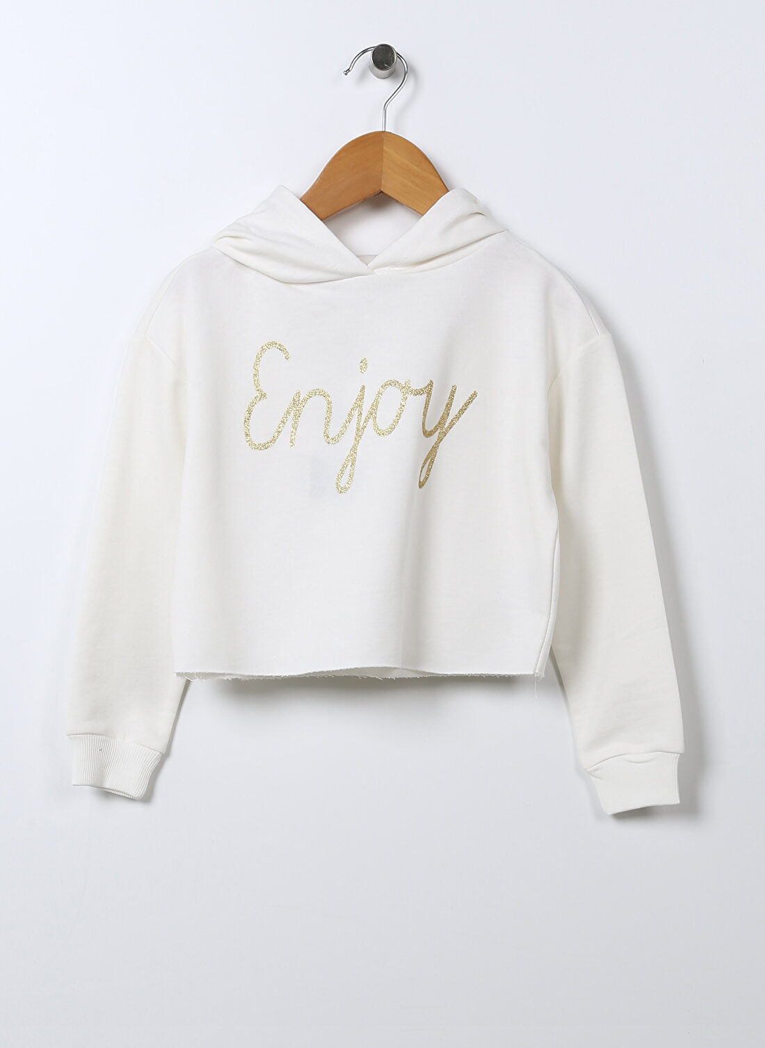 Limon Kapüşonlu   Standart Kalıp Baskılı Ekru Kız Çocuk Sweatshirt