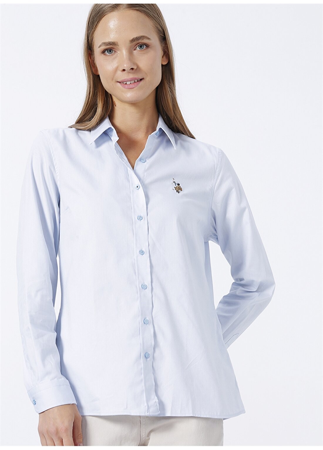 U.S. Polo Assn. Gömlek Yaka Düz Mavi Kadın Gömlek CRISCOLOR022K