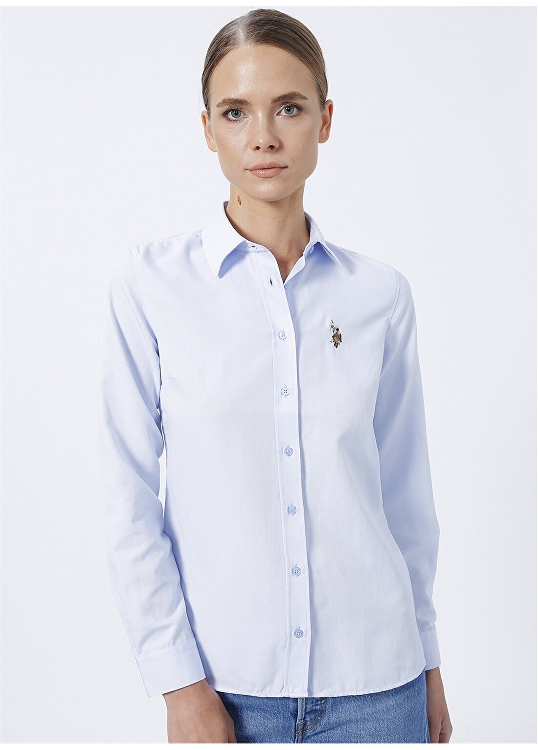U.S. Polo Assn. Gömlek Yaka Düz Açık Mavi Kadın Gömlek WOXCOLOR022K