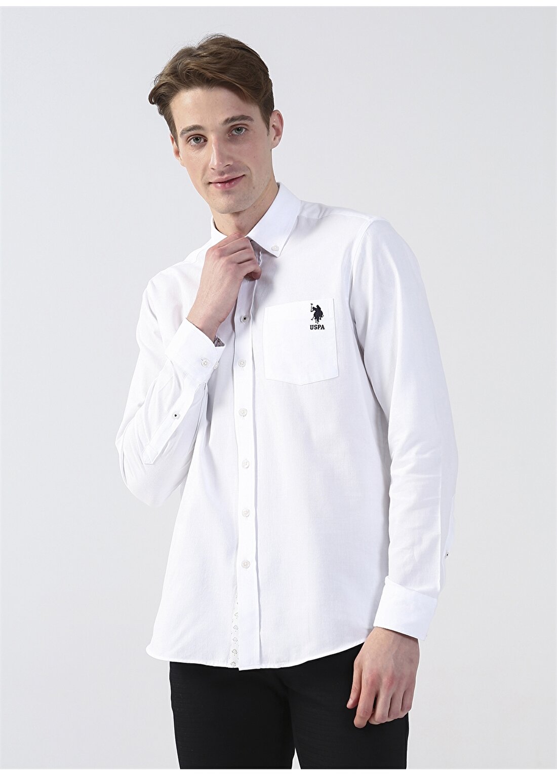 U.S. Polo Assn. Düğmeli Yaka Beyaz Erkek Gömlek PIYOT