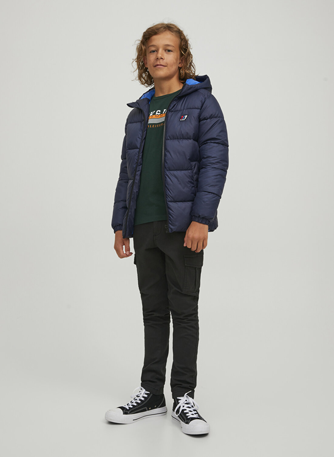 Jack & Jones Lacivert Erkek Çocuk Fermuarlı Uzun Kollu Düz Mont JORSLOPE PUFFER JACKET JNR  